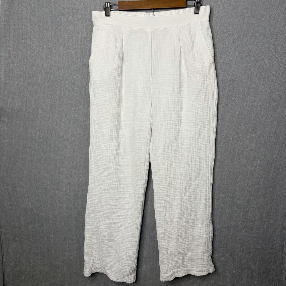 J.McLaughlin White Cotton Gauze Wide Leg Pants Size M Pull-On Beach Resort